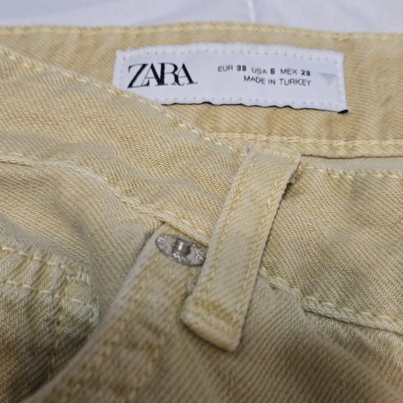 Zara High Wasted Cuffed Wide Leg Taupe Tan Jeans 6045/038 Size 6 - Picture 2 of 9